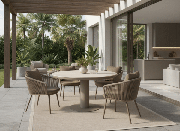125cm Brown Irin Round Garden Dining Set– 4 Seater