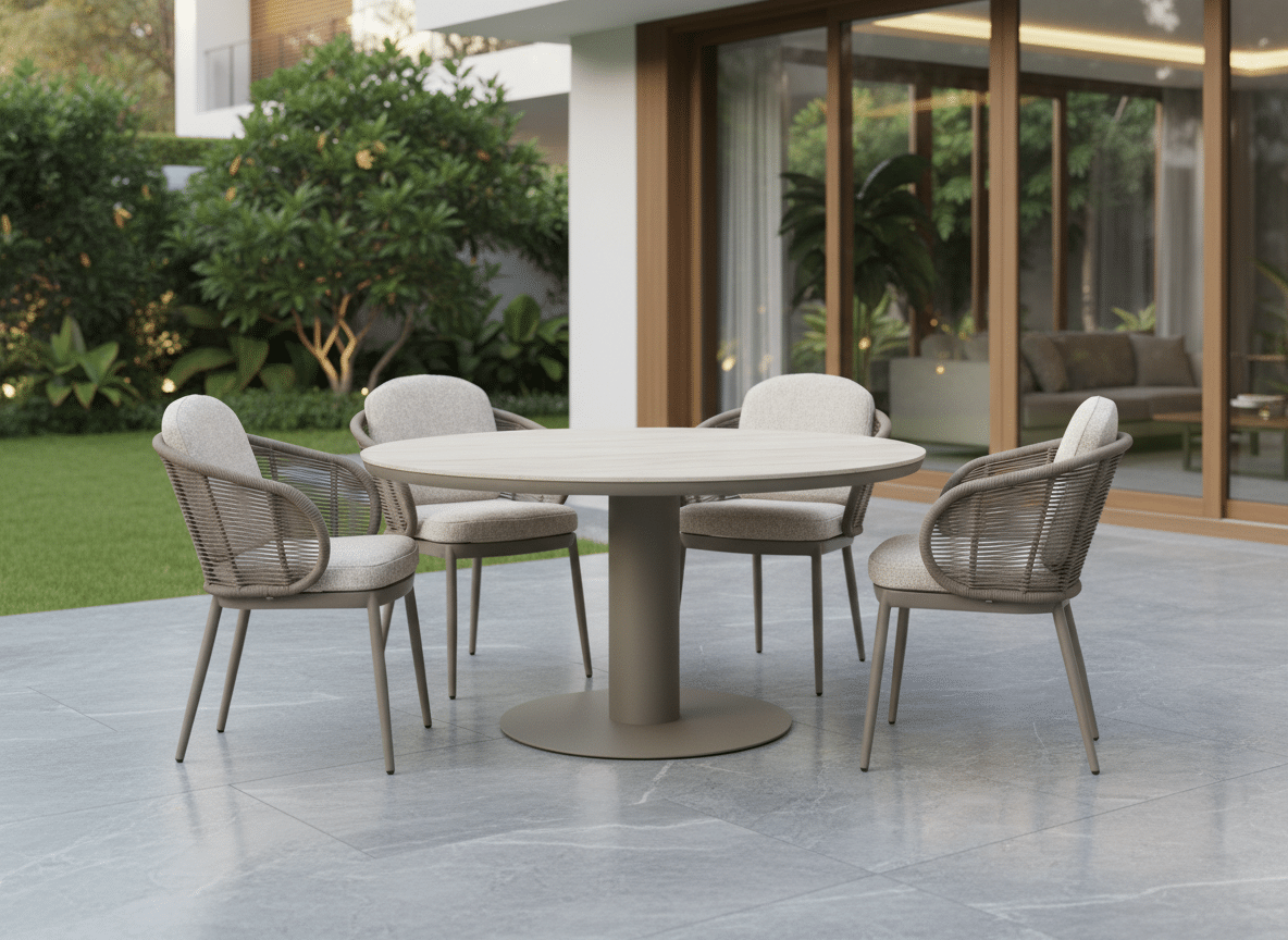 125cm Brown Irin Round Garden Dining Set– 4 Seater