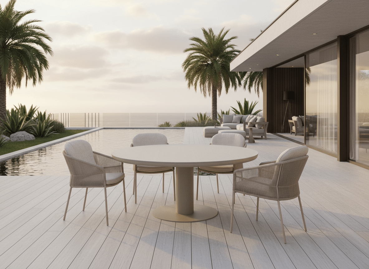 125cm Beige Irin Round Garden Dining Set– 4 Seater