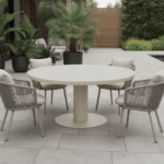 125cm Beige Irin Round Garden Dining Set– 4 Seater