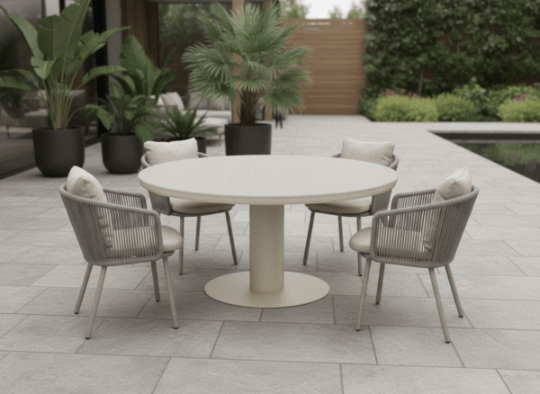 125cm Beige Irin Round Garden Dining Set– 4 Seater