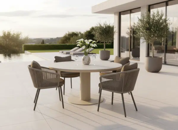 125cm Beige Irin Round Garden Dining Set– 4 Seater