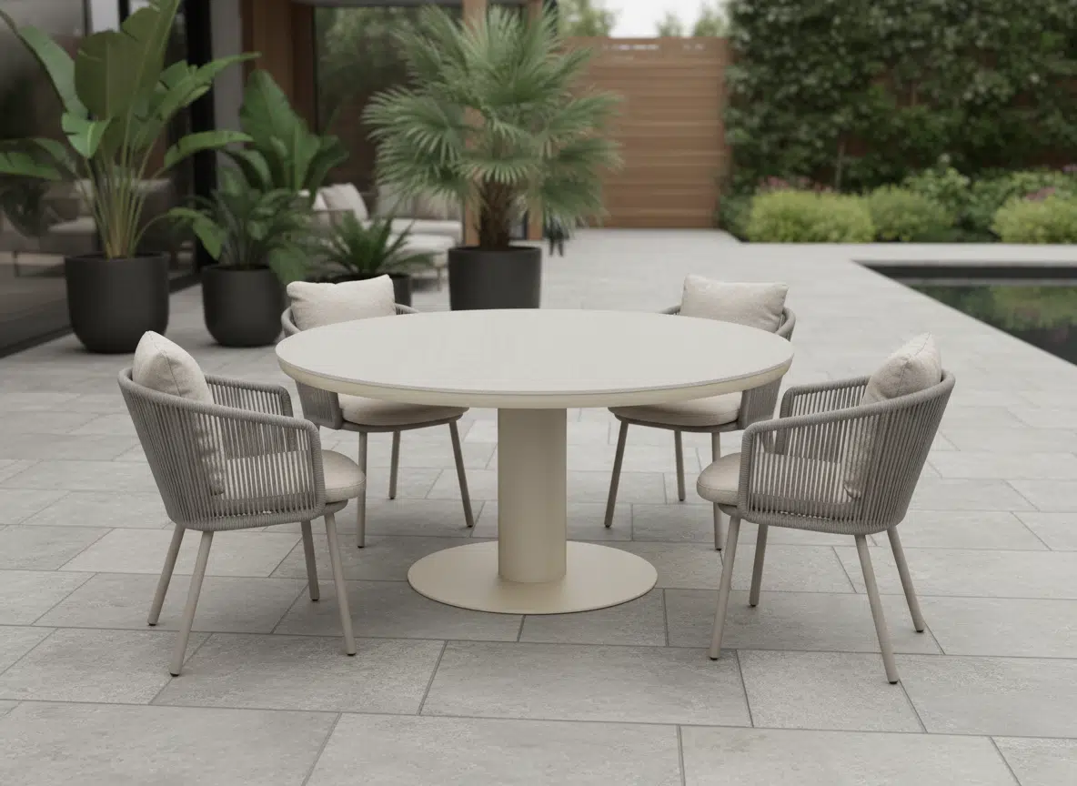 125cm Beige Irin Round Garden Dining Set– 4 Seater