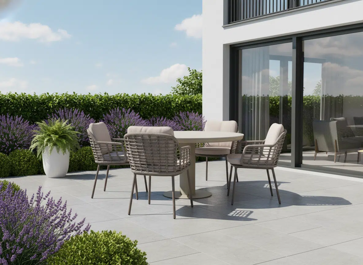 125cm Beige Irin Round Garden Dining Set– 4 Seater