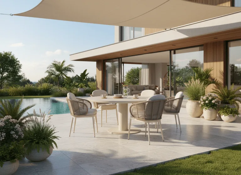 Premium Garden Dining set for sale. irin table with 6 Santorini chairs that makes your patio or garden a entertaining diner