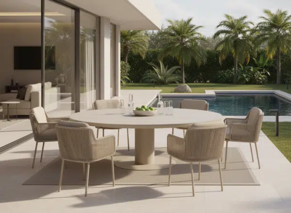 125cm Brown Irin Round Garden Dining Set– 4 Seater