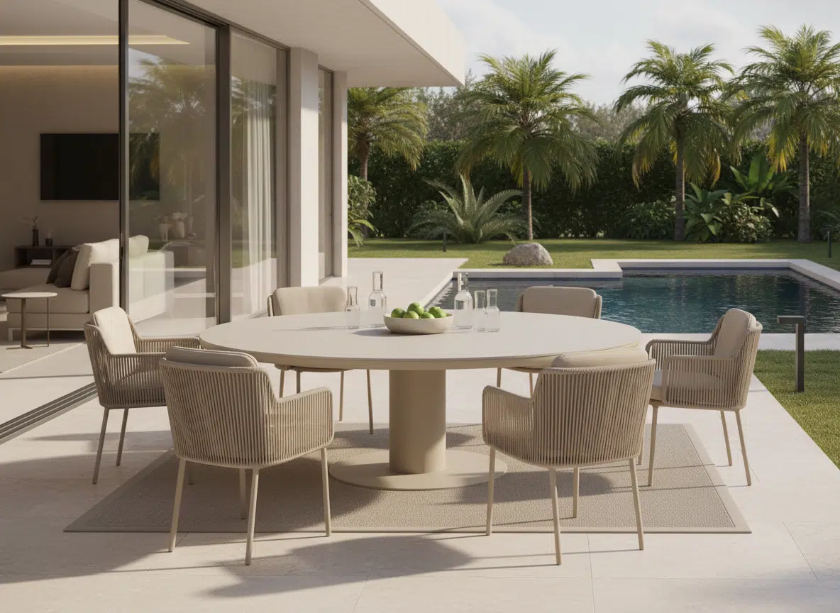 125cm Brown Irin Round Garden Dining Set– 4 Seater