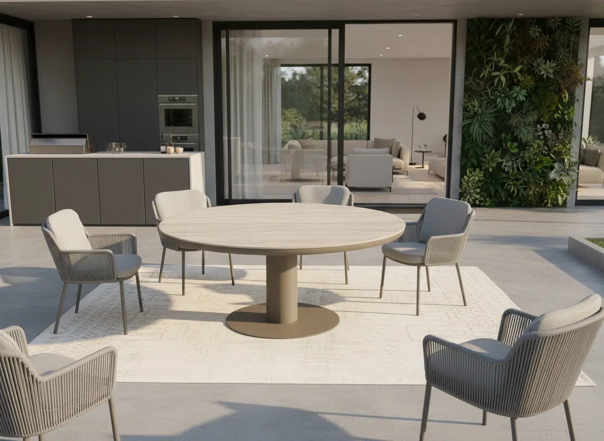 160cm Brown Irin Round Garden Dining Set– 6 Seater