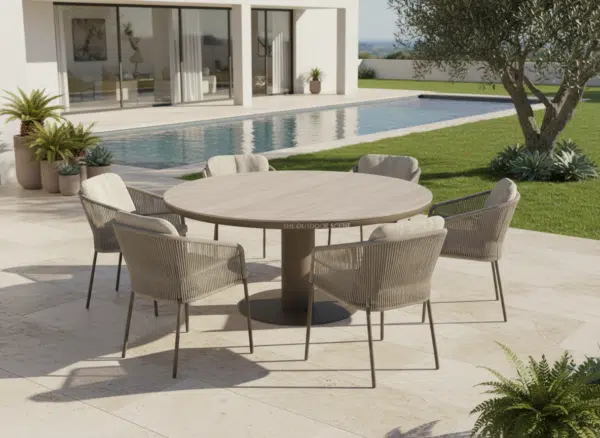 160cm Brown Irin Round Garden Dining Set– 6 Seater