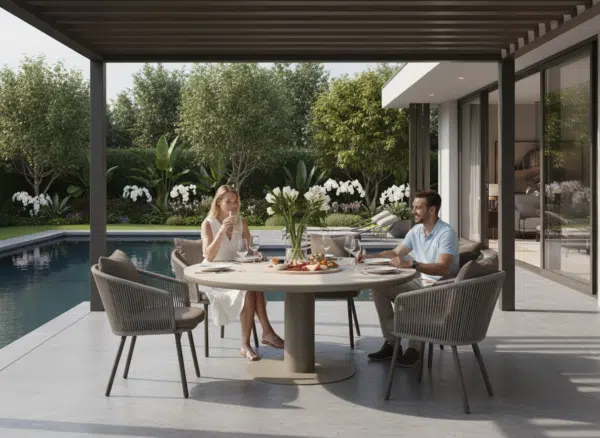 160cm Brown Irin Round Garden Dining Set– 6 Seater