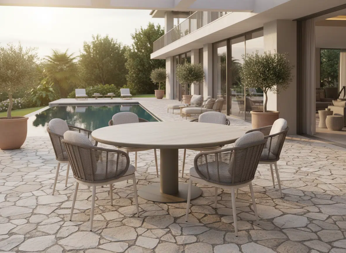 160cm Brown Irin Round Garden Dining Set– 6 Seater