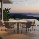 160cm Beige Irin Round Outdoor Dining Set– 6 Seater