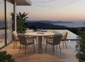 Irin 125cm 4 seater dining table with 4 Puglia Chairs for sale from The Outdoor Scene, Dublin, Ireland