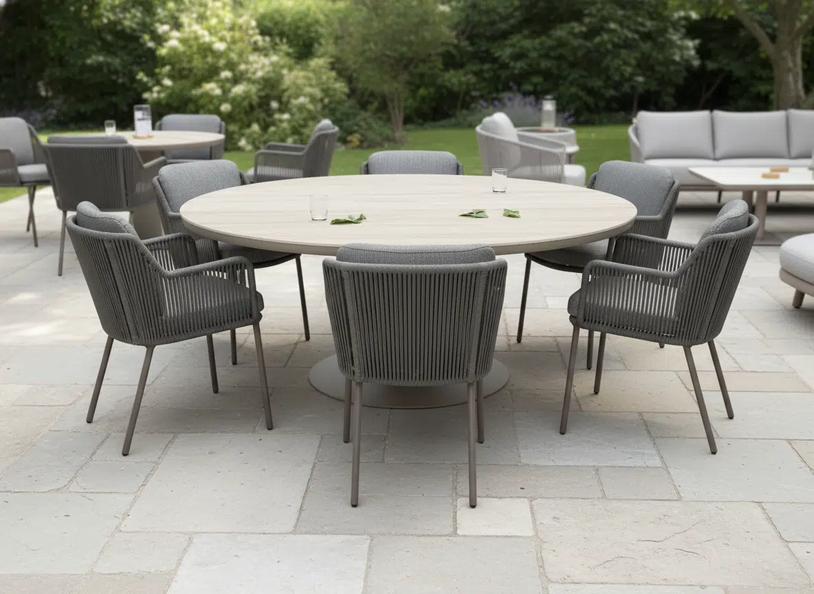 125cm Brown Irin Round Garden Dining Set– 4 Seater