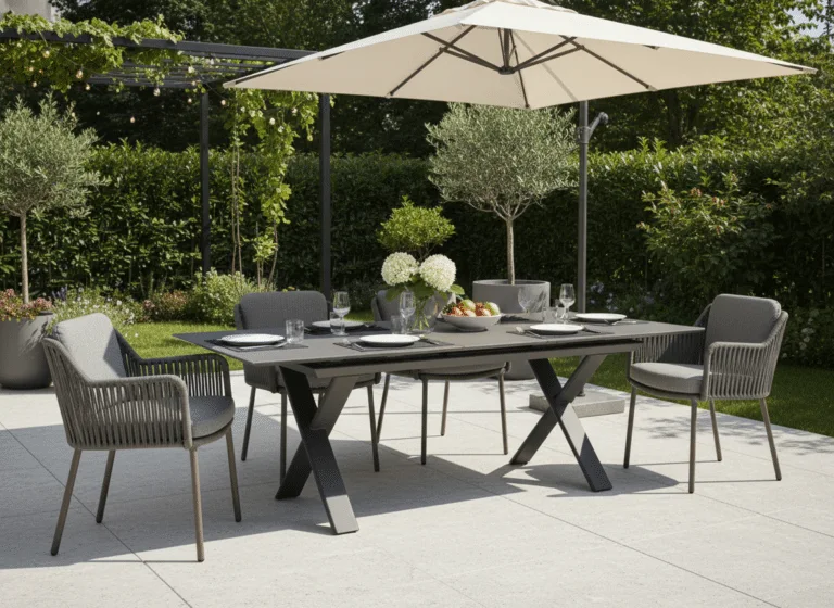 Premium 6-8 seater Extension garden dining table with 6 bernini dining chair. Visit Dublin 14 to experience luxuru outdoor living