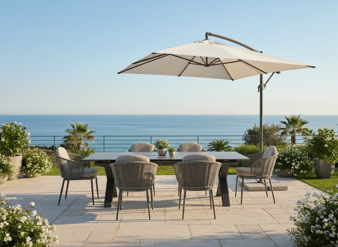 Albatros Taupe Extendable 6-8 seater outdoor Dining Set, with Puglia chair, for sale from the Outdoor Scene, Dublin 14, Ireland. Limited sets for sale