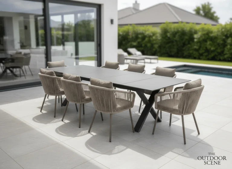Albatros Taupe Large Extendable 8-10 seater outdoor Dining Set, with Puglia chair, for sale from the Outdoor Scene, Dublin 14, Ireland. Limited sets for sale