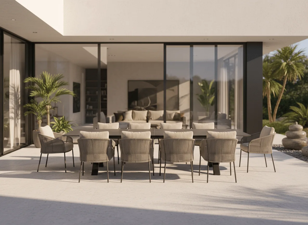 Albatros Taupe Large Extendable 8-10 seater outdoor Dining Set, with Puglia chair, for sale from the Outdoor Scene, Dublin 14, Ireland. Limited sets for sale