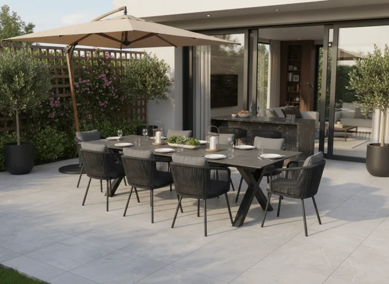 Albatros Taupe Large Extendable 8-10 seater outdoor Dining Set, with Puglia chair, for sale from the Outdoor Scene, Dublin 14, Ireland. Limited sets for sale