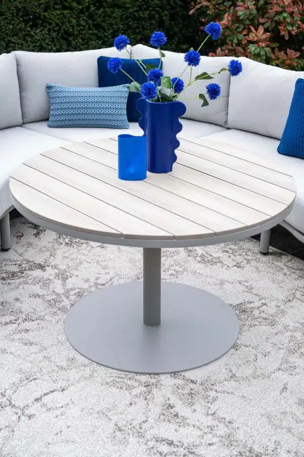 112cm Matera Lounge & Dining Table – Round Taupe – Vironwood Top