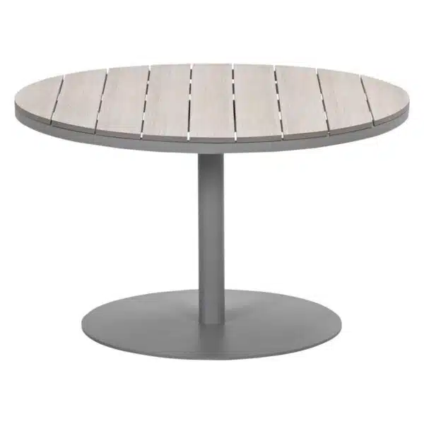 112cm Matera Lounge & Dining Table – Round Taupe – Vironwood Top