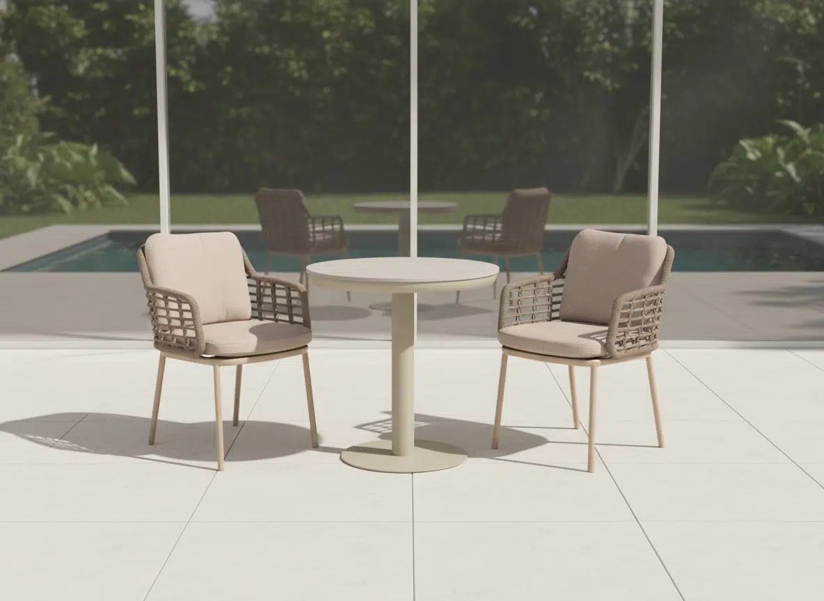 70cm Beige Irin Round Garden Bistro Sets – 2 Seater