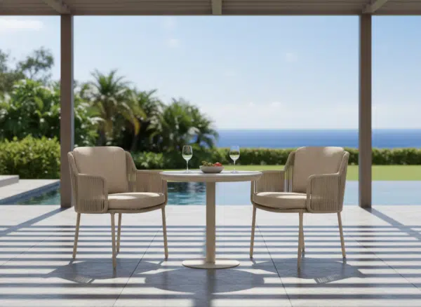 70cm Beige Irin Round Garden Bistro Sets – 2 Seater