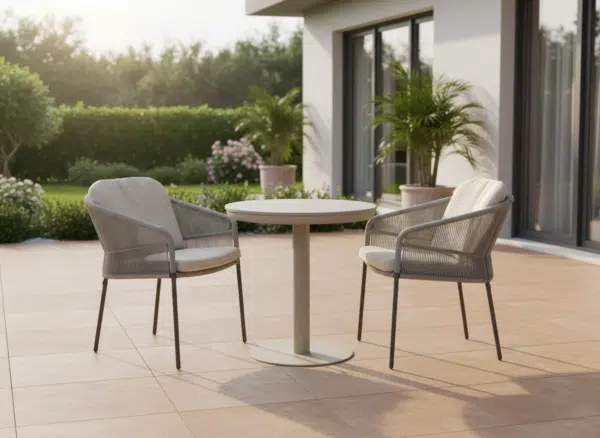 70cm Beige Irin Round Garden Bistro Sets – 2 Seater