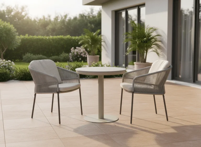 70cm Beige Irin Table + Florence Chairs for sale from The Outdoor Scene ireland