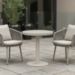 70cm Beige Irin Round Garden Bistro Sets – 2 Seater