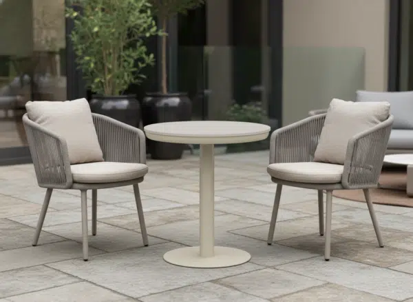 70cm Beige Irin Round Garden Bistro Sets – 2 Seater