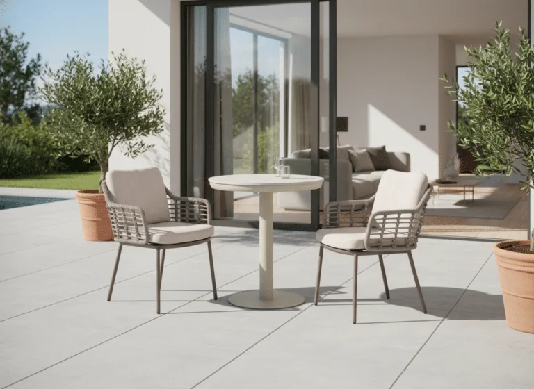 70cm Beige Irin Table + Bernini Chairs for sale from The Outdoor Scene ireland