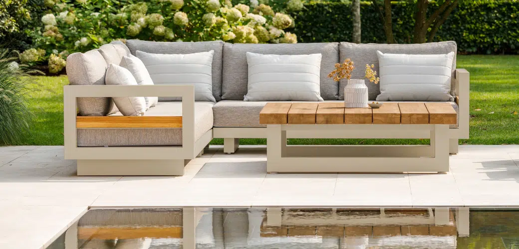 Himalyan garden corner sofa set. All weather cushion and weather resilient. Garden furniture for sale from The Outdoor Scene, Dublin, Ireland