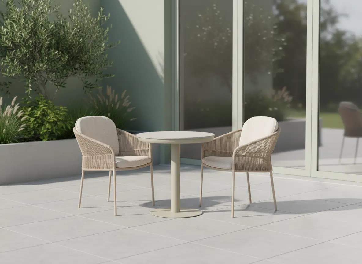 70cm Beige Irin Round Garden Bistro Sets – 2 Seater