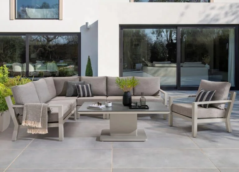 Contemporary Garden Furniture for sale, Timber corner garden sofa on sale from The Outdoor Scene, 2 goatstown, Dublin 14, Ireland