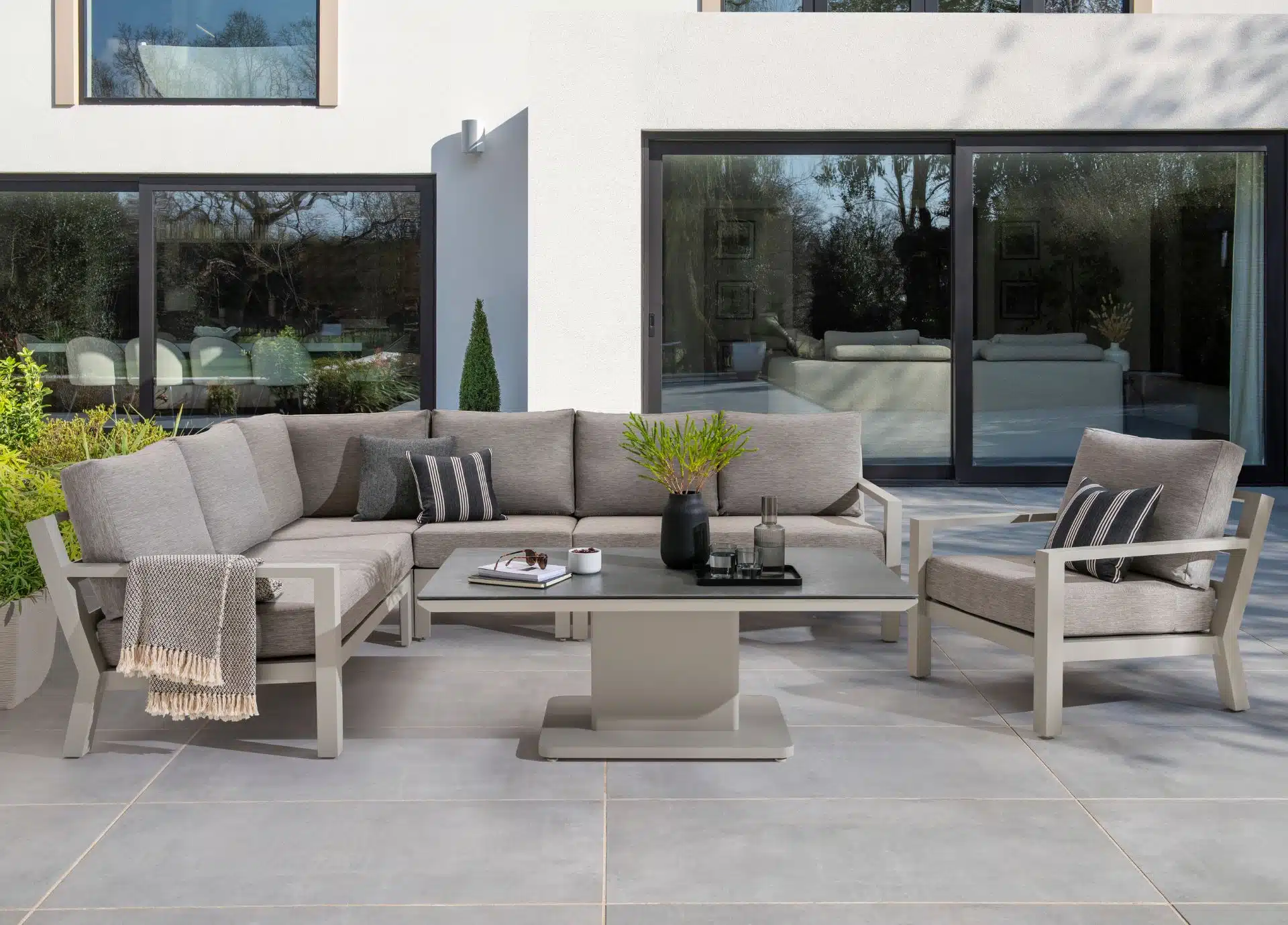 Contemporary Garden Furniture for sale, Timber corner garden sofa on sale from The Outdoor Scene, 2 goatstown, Dublin 14, Ireland