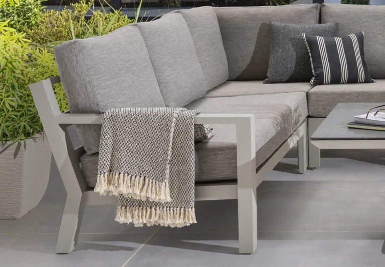 Contemporary Garden Furniture for sale, Timber corner garden sofa on sale from The Outdoor Scene, 2 goatstown, Dublin 14, Ireland. Left profile