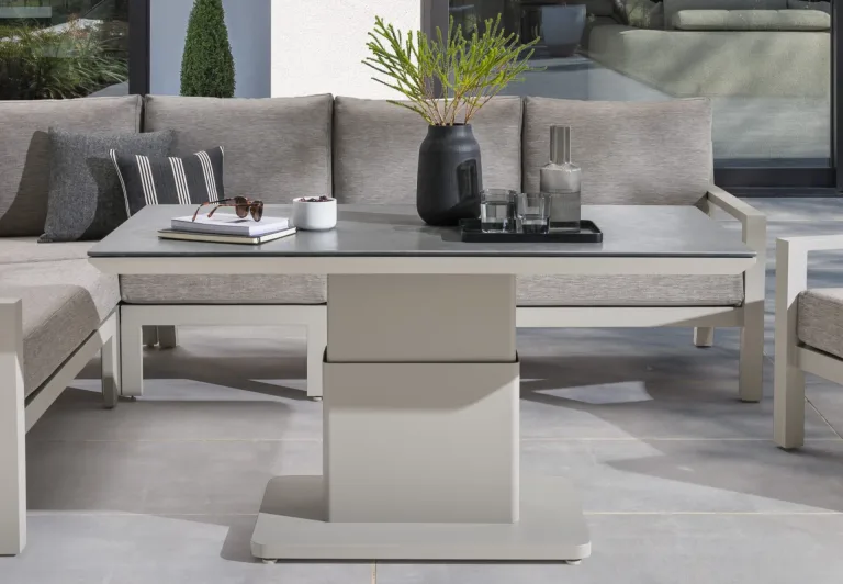 Contemporary Garden Furniture for sale, Timber corner garden sofa on sale from The Outdoor Scene, 2 goatstown, Dublin 14, Ireland. closup