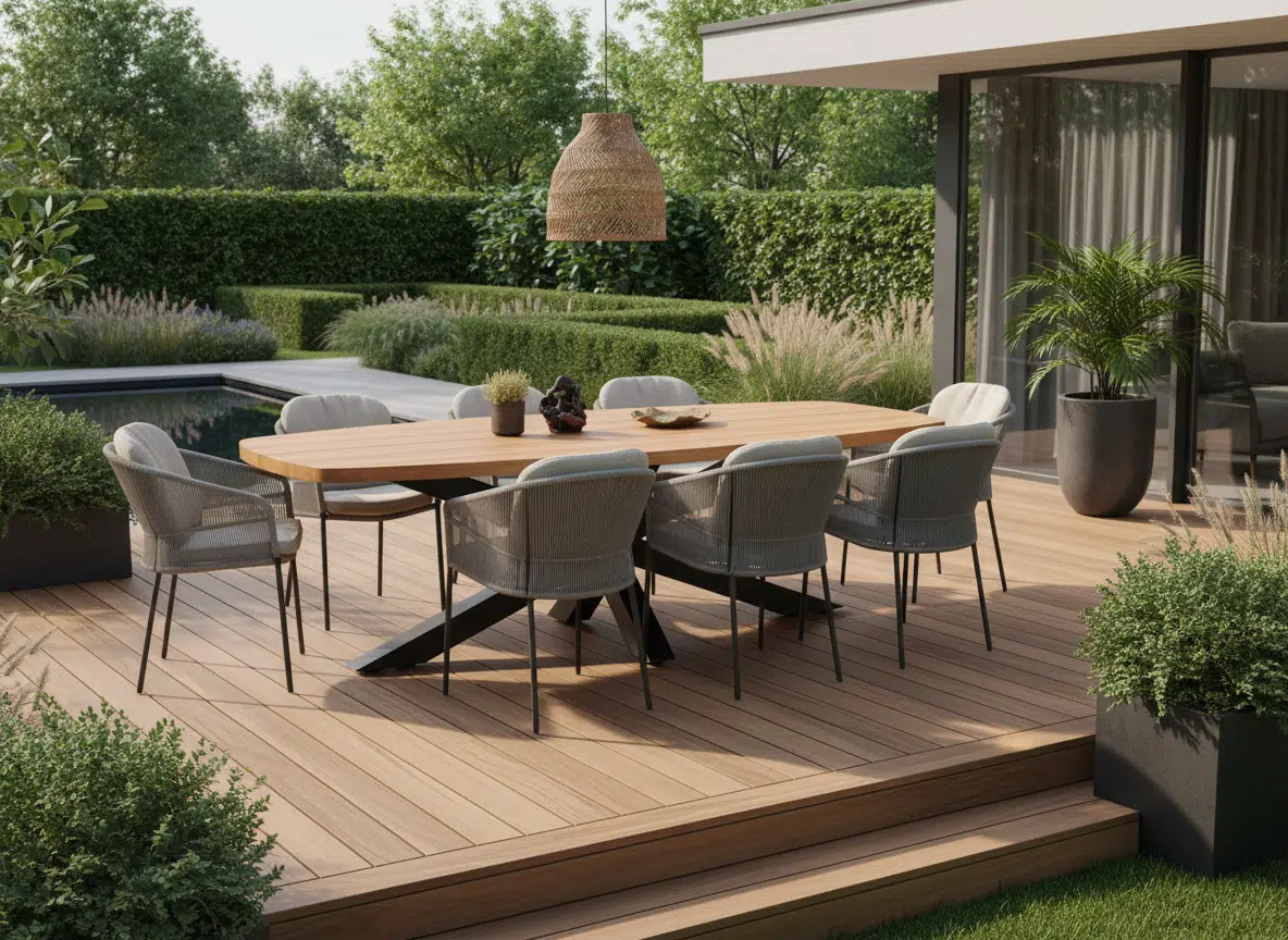 Kit 6: 280cm LOs marcos Dining table with 8 Florence Terre Chair. For sale from The Outdoor Scene, Ireland