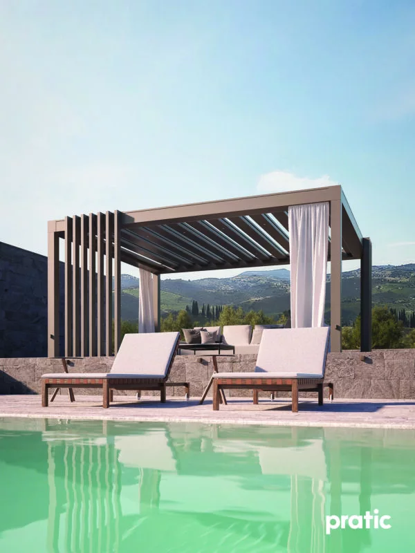 Pratic Carrera Louvered roof fit to measure pergola for sale from The Outdoor Scene