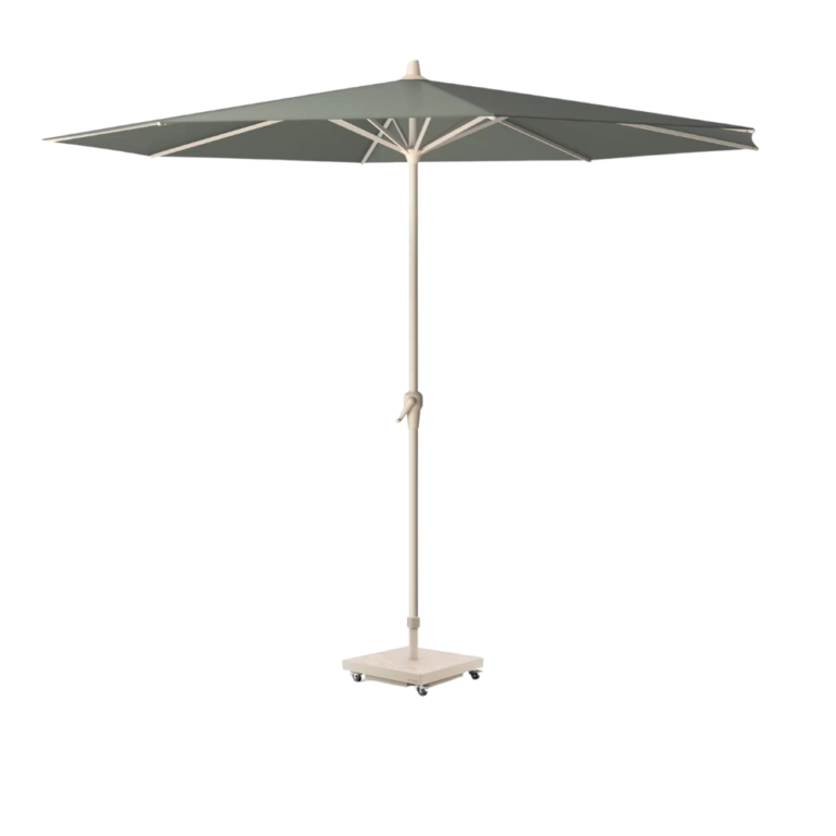 Olive Fabric Riva Center pole Sandstone Frame garden Parasol. Sun shade for sale from The Outdoor Scene, Dublin, Ireland