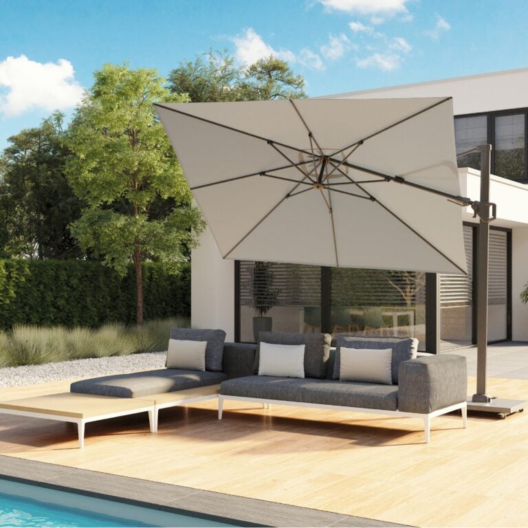 Platinum Challenger T2 Garden Parasol Teak & champaign free arm parasol for sale in dublin
