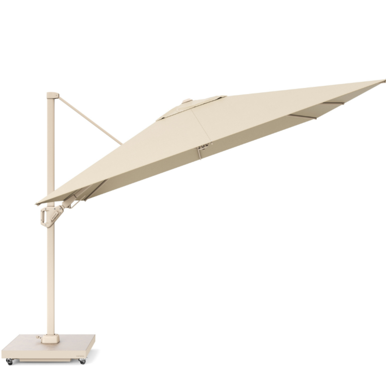 Platinum Challenger T² Garden Parasol Sandstone Frame 3x3m Champagne with Ceramica Base for sale in IRL