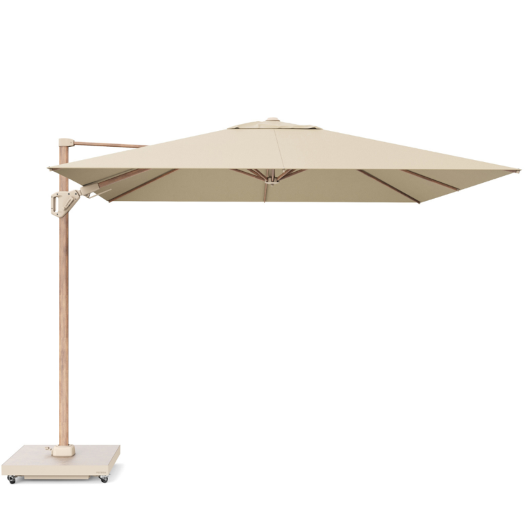 Platinum Challenger T² Garden Parasol Teak Frame 3x3m Champagne with Ceramica Base for sale in IRL