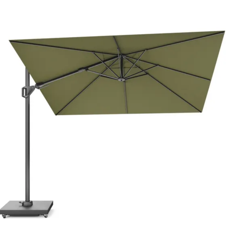 Platinum Challenger T² Garden Parasol Anthracite Frame 3x3m Lush Green with Ceramica Base for sale at The Outdoor Scene