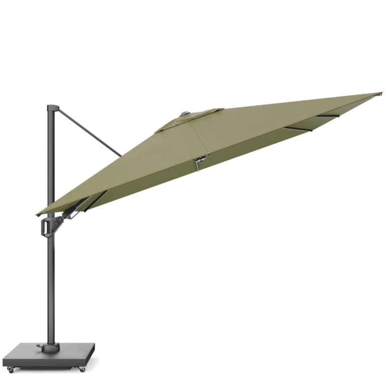 Platinum Challenger T² Garden Parasol Anthracite Frame 3x3m Lush Green with Ceramica Base for sale in IRL