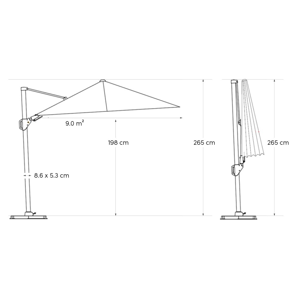 Nexus T2 havana cantilever parasol with 90kg base for sale in Ireland from The Outdoor Scene