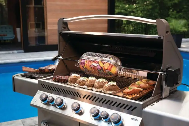 Napoleon Rotisserie Basket Stainless steel on BBQ - lifestyle
