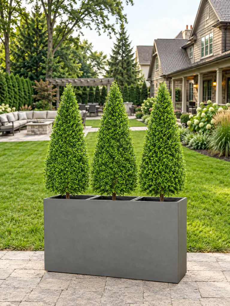 Bristol rectangular planter with a 3ft topiary tower.