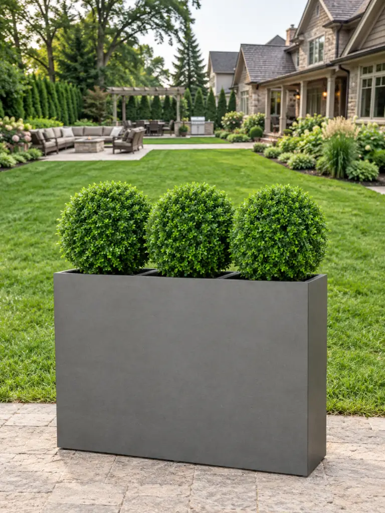 Bristol rectangular planter with 40cm topiary balls.